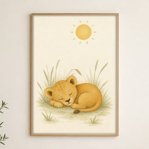 Affiche d'art aquarelle fantaisiste de lionceau en