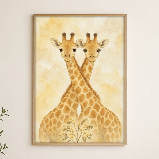 Affiche d'art aquarelle fantaisiste de paire de gi (Shown framed for scale. Poster ships unframed; frames are an optional add-on.)