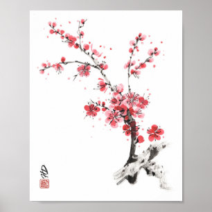 Affiche d'art aquarelle Fleur de Prunier Réveil Pr