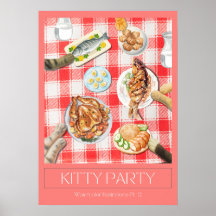 Affiche d'art aquarelle "Kitty Party"
