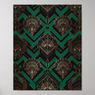 Affiche d'art Art Déco verte émeraude et or