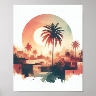 Affiche d'art au palmier à l'aquarelle