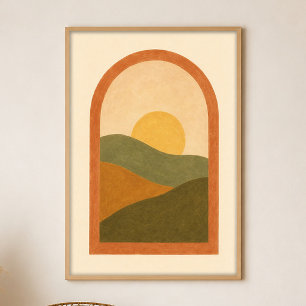 Affiche d'art bohème à la gouache Fenêtre sur les