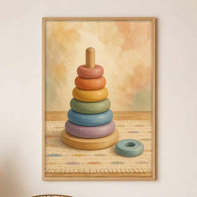 Affiche d'art bohème gouache de cercles arc-en-cie (Shown framed for scale. Poster ships unframed; frames are an optional add-on.)