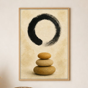 Affiche d'art boho Enso sur pierres à la gouache
