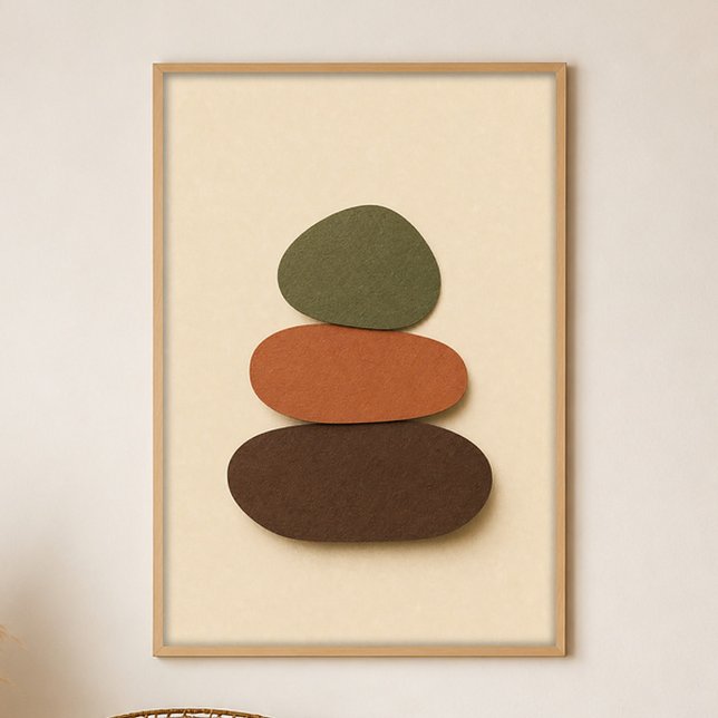 Affiche d'art Boho Gouache River Stones (Shown framed for scale. Poster ships unframed; frames are an optional add-on.)