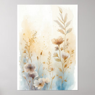 Affiche d'art botanique de fleurs sauvages à l'aqu