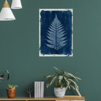 Affiche d'art botanique de fougère cyanotype | Fou