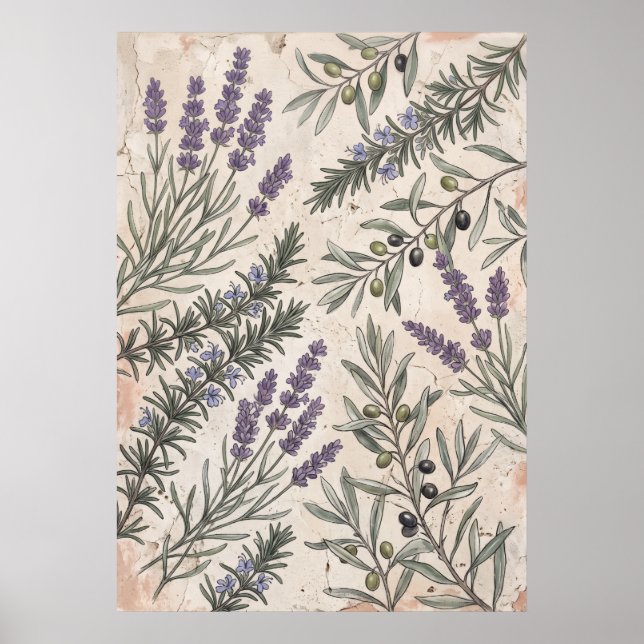 Affiche d'art botanique Lavande Olive (Devant)