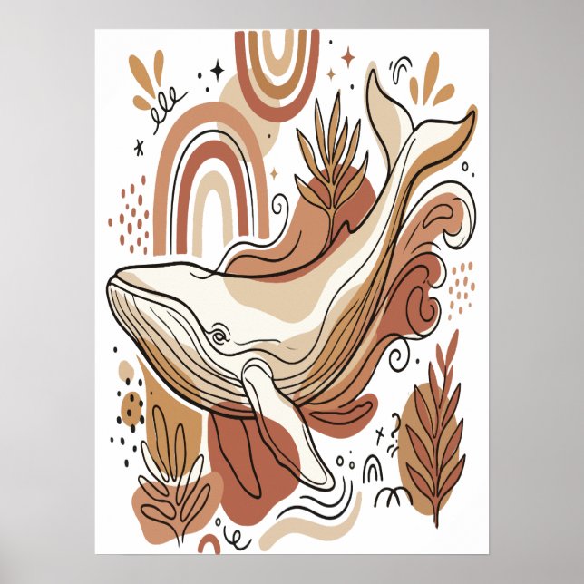 Affiche d'art botanique océan baleine boho  (Devant)