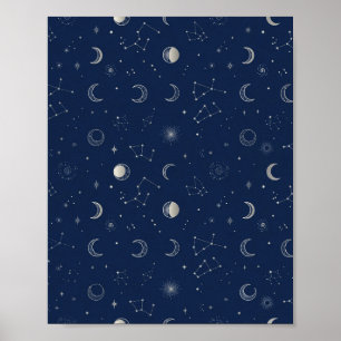 Affiche d'art céleste de la lune et des étoiles de