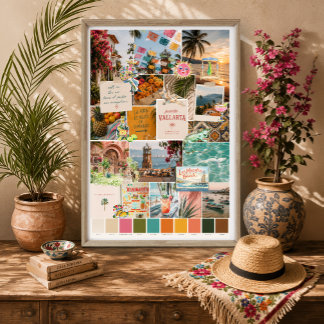 Affiche d'art collage de voyage à Puerto Vallarta