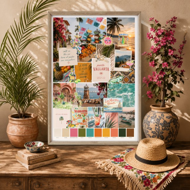 Affiche d'art collage de voyage à Puerto Vallarta  (Créateur téléchargé)