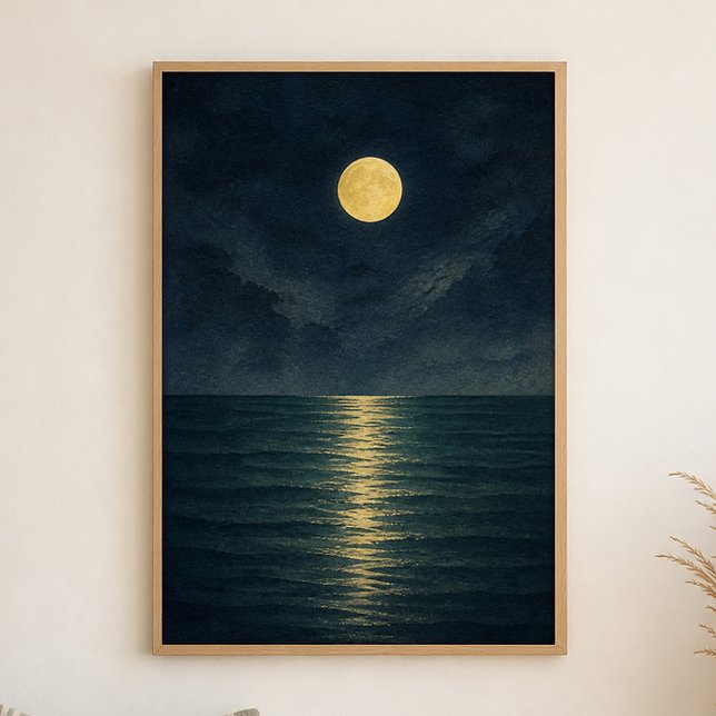 Affiche d'art côtier à l'aquarelle de mer au clair (Shown framed for scale. Poster ships unframed; frames are an optional add-on.)