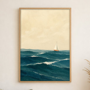 Affiche d'art côtier à l'aquarelle Voilier sur les