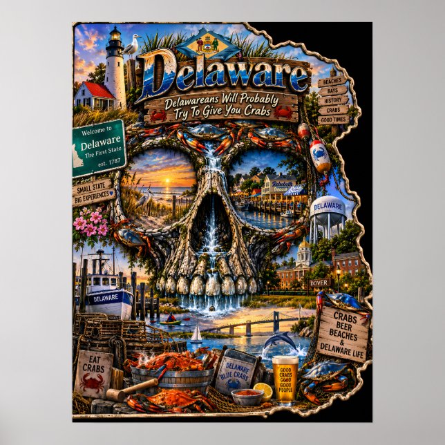 Affiche d'art crânien du Delaware - État d'esprit (Devant)