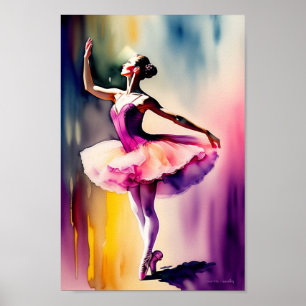 Affiche d'art de ballerine à l'aquarelle