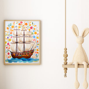 Affiche d'art de bateau pirate coloré