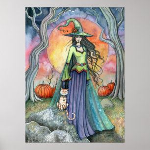 Affiche d'art de chat sorcière d'Halloween d'autom