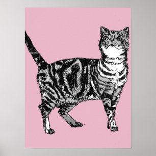 Affiche d'art de chat tigré rayé rose mignon