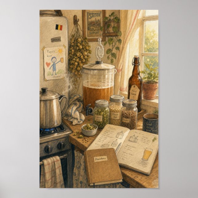 Affiche d'art de cuisine brassicole belge cosy (Devant)