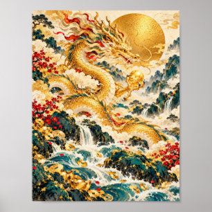 Affiche d'art de fantaisie inspirée d'Asie Dragon