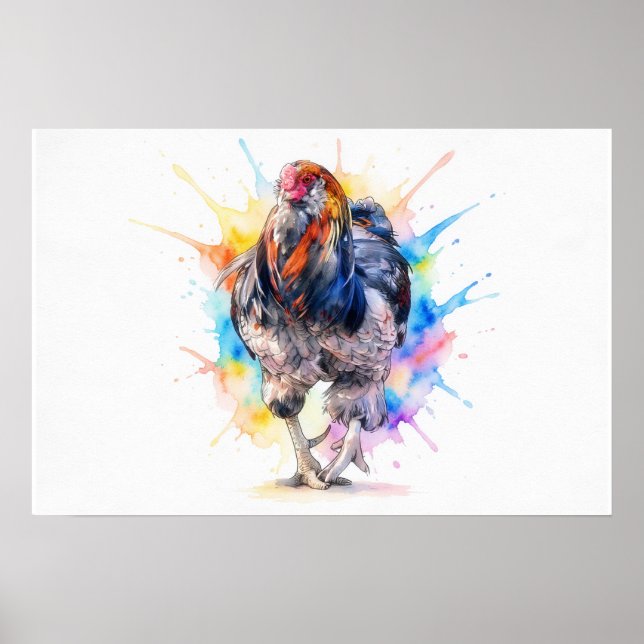 Affiche d'art de ferme Coq Splash Art (Devant)