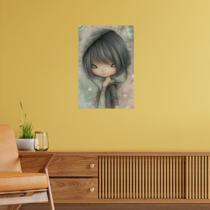 Affiche d'art de fille gothique grise au charbon d