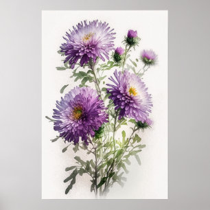 Affiche d'art de fleur d'aster pourpre
