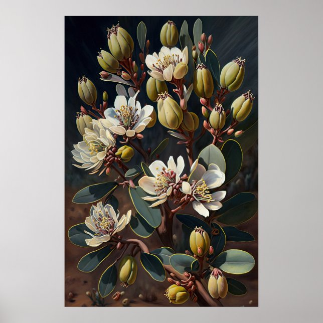 Affiche d'art de fleur de Jojoba blanche  (Devant)
