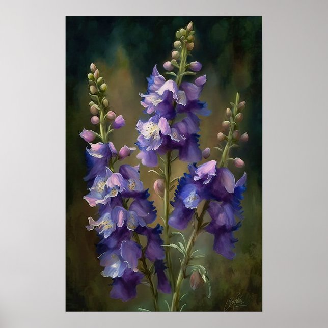 Affiche d'art de fleur de pied-d'alouette lavande (Devant)