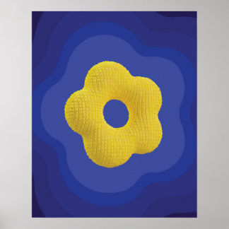 Affiche d'art de fleur pop jaune sur fond bleu