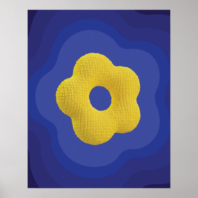 Affiche d'art de fleur pop jaune sur fond bleu  (Devant)