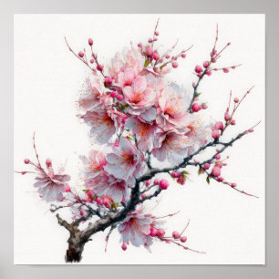 Affiche d'art de fleurs de cerisier rose