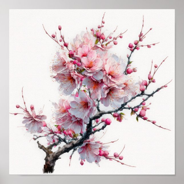 Affiche d'art de fleurs de cerisier rose (Devant)