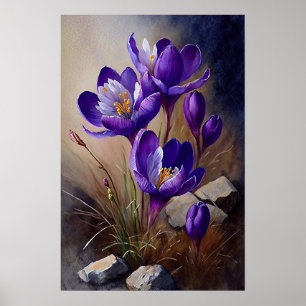 Affiche d'art de fleurs de crocus violettes