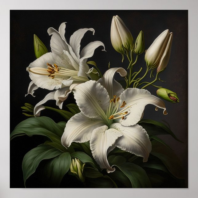 Affiche d'art de fleurs de lis blanc de Pâques (Devant)