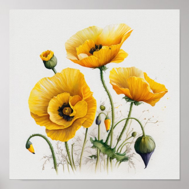 Affiche d'art de fleurs de pavot jaune (Devant)