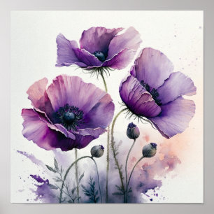 Affiche d'art de fleurs de pavot pourpre