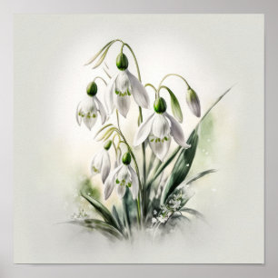 Affiche d'art de fleurs de Perce-Neige blanches