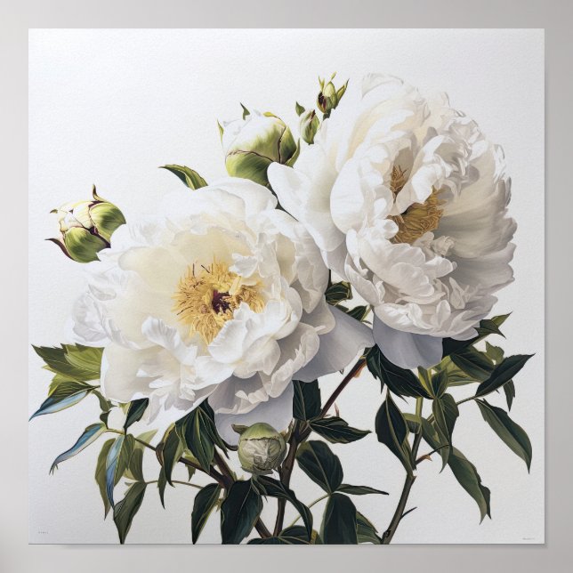 Affiche d'art de fleurs de Pivoine Blanche (Devant)