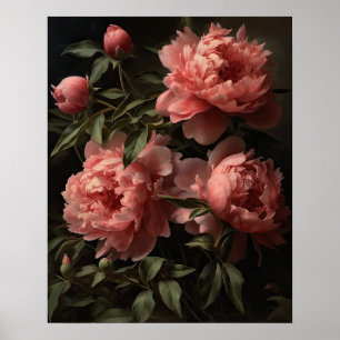 Affiche d'art de fleurs de pivoine rose