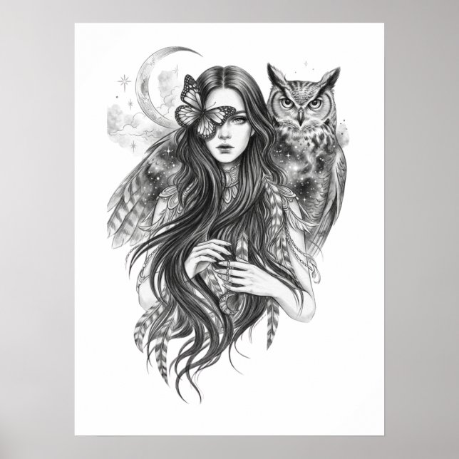 Affiche d'art de folklore sombre de sorcière wicca (Devant)