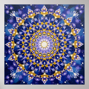 Affiche d'art de géométrie sacrée Blue Gold Indigo