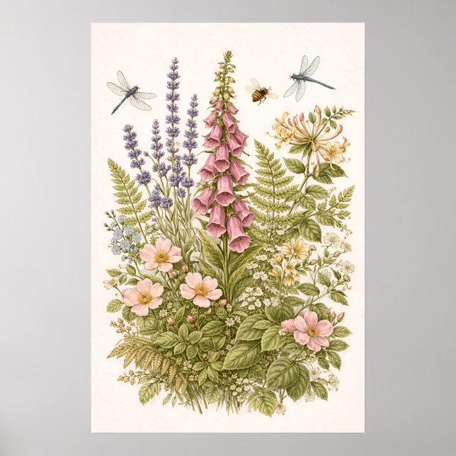 Affiche d'art de jardin de fleurs sauvages botaniq (Devant)