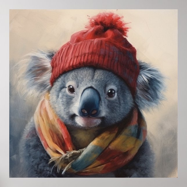 Affiche d'art de koala de chapeau rouge de tas de  (Devant)