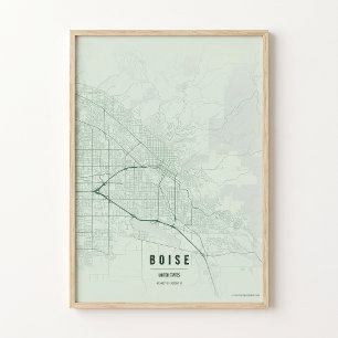 Affiche d'art de la carte de Boise dans les tons s