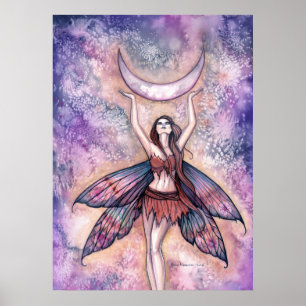 Affiche d'art de la fée de la lune souriante par M
