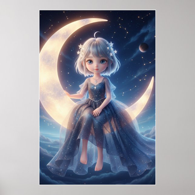 Affiche d'art de la fée lunaire nuit étoilée (Devant)