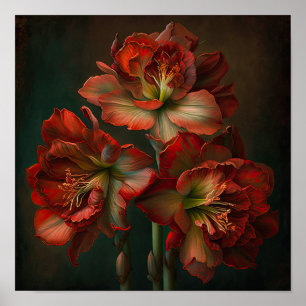 Affiche d'art de la fleur d'amaryllis rouge